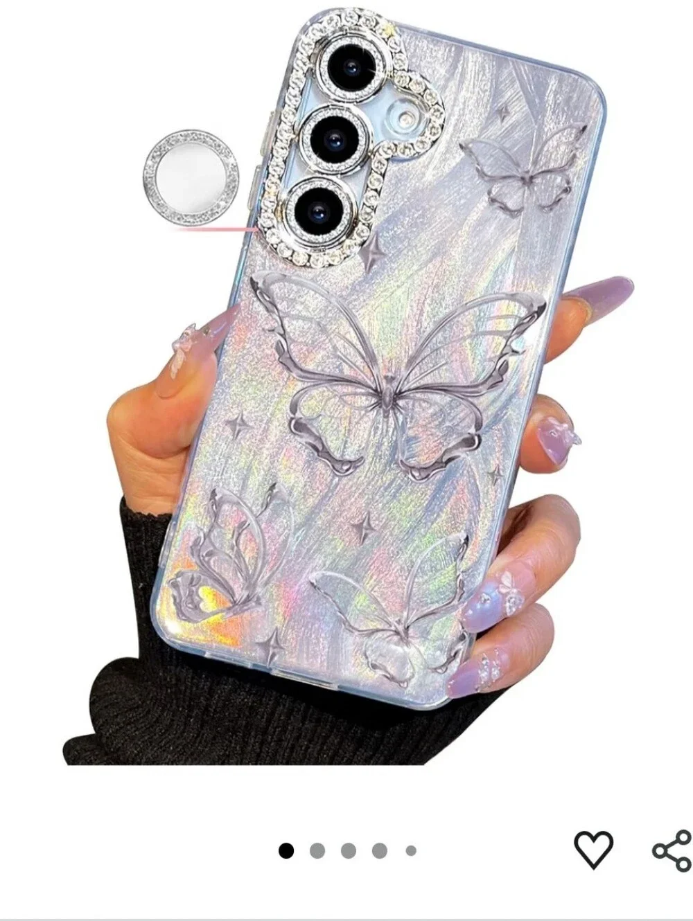 Butterfly Glitter Phone Case - for Samsung 25+  Silver Butterflies